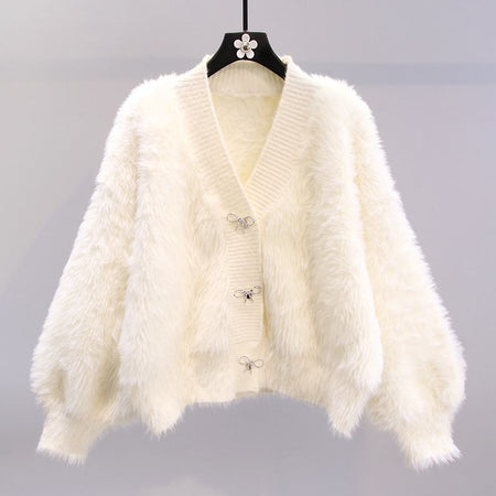 Bian Bow Oversized Cardigan - product shot on hanger, off-white - Miss Mosa By Akanksha
