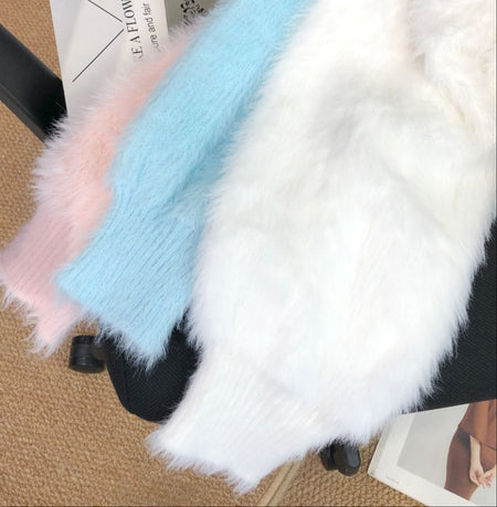 Bian Bow Oversized Cardigan - flat-lay product shot of three, pink, light blue and off-white - Miss Mosa By Akanksha