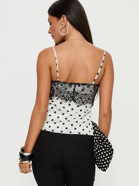 Birdie Lace Polka Top - back shot on model, white with black polka dots - Miss Mosa By Akanksha