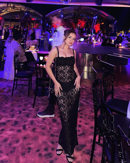 Bisco Lace Detailed Coverup in Black - lifestyle shot on model, black - Miss Mosa By Akanksha
