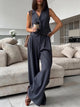 Bisco Statement Linen Vest Suit with Pants - full-length shot on model, charcoal - Miss Mosa By Akanksha