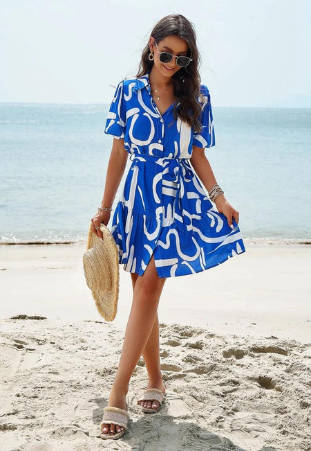 Bitsy Breezy Summer Dress in Blue - full-length shot on model, blue - Miss Mosa By Akanksha