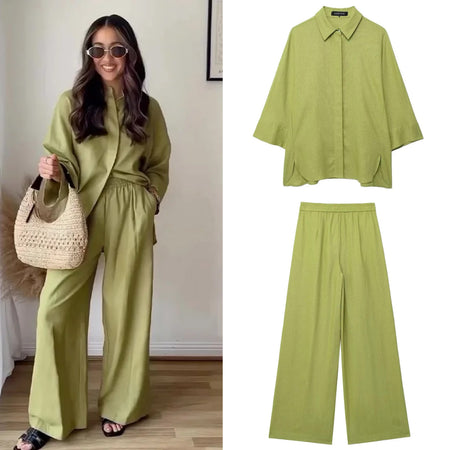 Bizo Summer 2 Pc Coord Set in Green - lifestyle shot on model, green - Miss Mosa By Akanksha