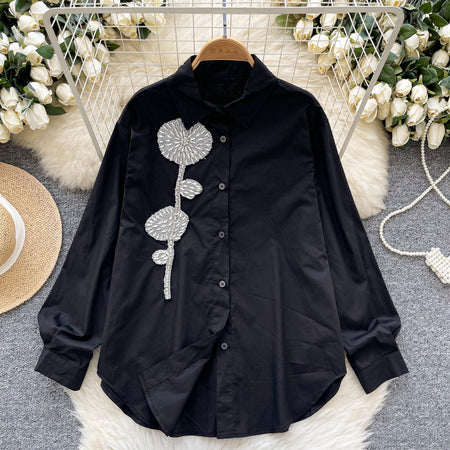 Bjorn Embellished Oversized Shirt In Black - flat-lay product shot on hanger - Miss Mosa By Akanksha