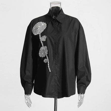 Bjorn Embellished Oversized Shirt In Black - front shot on mannequin - Miss Mosa By Akanksha