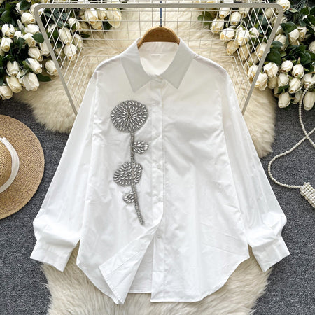 Bjorn Embellished Oversized Shirt In White - flat-lay product shot on hanger - Miss Mosa By Akanksha