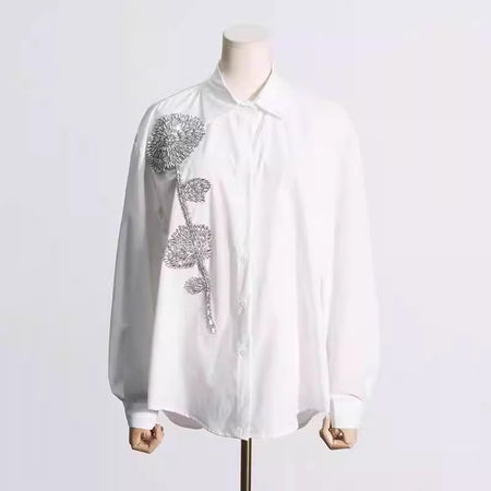 Bjorn Embellished Oversized Shirt In White - front shot on mannequin - Miss Mosa By Akanksha