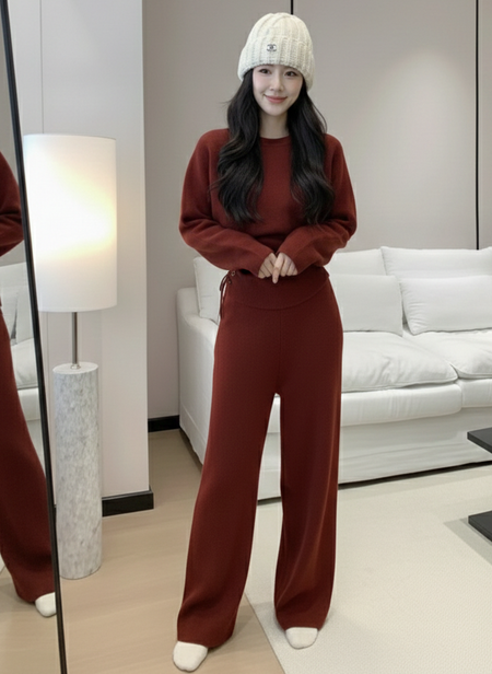 Blanche Premium Winter Coord Set - front shot, rust red - Miss Mosa By Akanksha