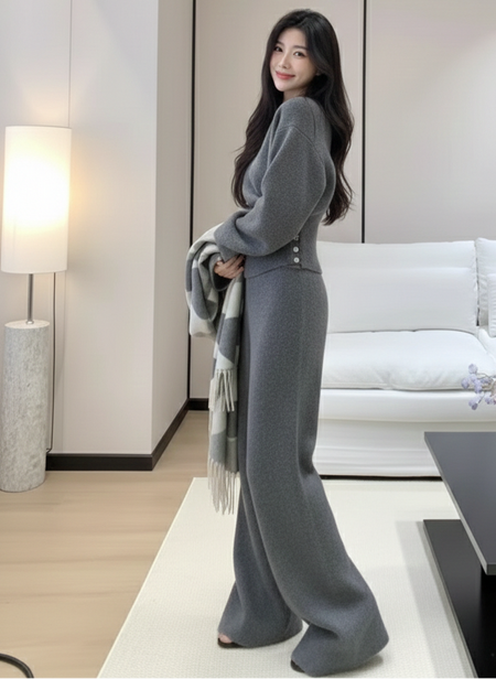 Blanche Premium Winter Coord Set - side shot, grey - Miss Mosa By Akanksha