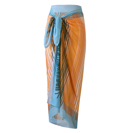 Bliss Beach Swimsuit With Sarong - flat-lay product shot of sarong, orange and blue striped - Miss Mosa By Akanksha