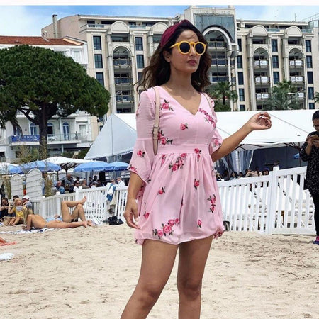 Blush Pink Angeline Dress In Pink - lifestyle shot on model, pink - Miss Mosa By Akanksha