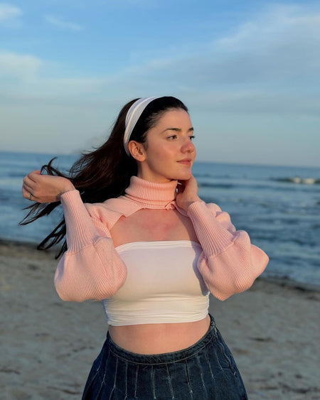 Blush Statement Cape Sweater In Pink - lifestyle shot on model, pink - Miss Mosa By Akanksha