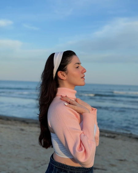 Blush Statement Cape Sweater In Pink - side shot on model, pink - Miss Mosa By Akanksha