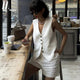 Bodrum Linen Coord Set - front shot on model, beige - Miss Mosa By Akanksha
