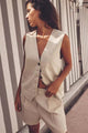 Bodrum Linen Coord Set - front shot on model, beige - Miss Mosa By Akanksha