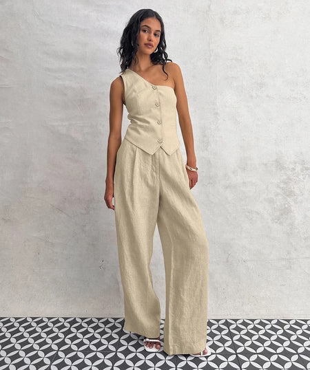 Boled Statement Vest Suit with Pants in Khaki - full-length shot on model, khaki - Miss Mosa By Akanksha