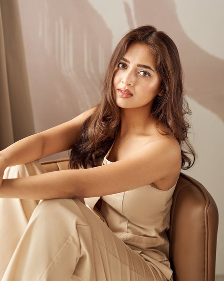 Boled Statement Vest Suit with Pants in Khaki - lifestyle shot on model, khaki - Miss Mosa By Akanksha