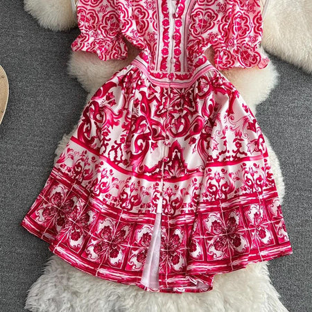 Bologna Porcelain Summer Vintage Dress - styled flat-lay shot, blue - Miss Mosa By Akanksha