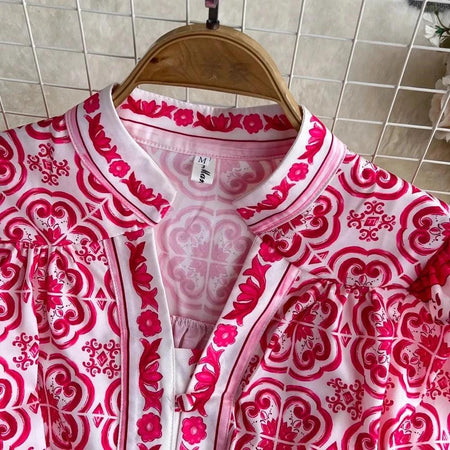 Bologna Porcelain Summer Vintage Dress - close-up of bodice, pink - Miss Mosa By Akanksha