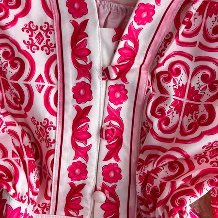 Bologna Porcelain Summer Vintage Dress - close-up of placket, pink - Miss Mosa By Akanksha