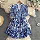 Bologna Porcelain Summer Vintage Dress - styled flat-lay shot, blue - Miss Mosa By Akanksha