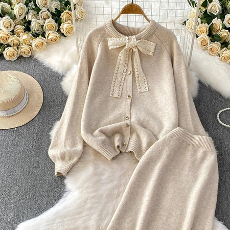 Bosch Lace Winter Coord Set - flat-lay product shot, beige - Miss Mosa By Akanksha