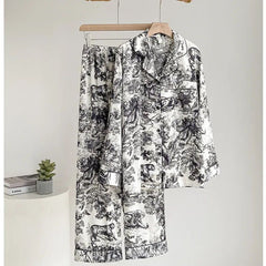 Bosco Premium Satin Nightsuit - front shot on hanger, black and white - Miss Mosa By Akanksha