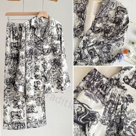 Bosco Premium Satin Nightsuit - flat-lay shot with detail insets, black and white - Miss Mosa By Akanksha