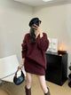 Bosco Winter Coord Set - Set of Sweater and Skirt - full-length front shot on model, maroon - Miss Mosa By Akanksha