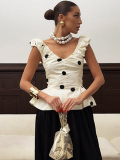 Brady Polka Top - front shot, cream with black polka dots - Miss Mosa By Akanksha