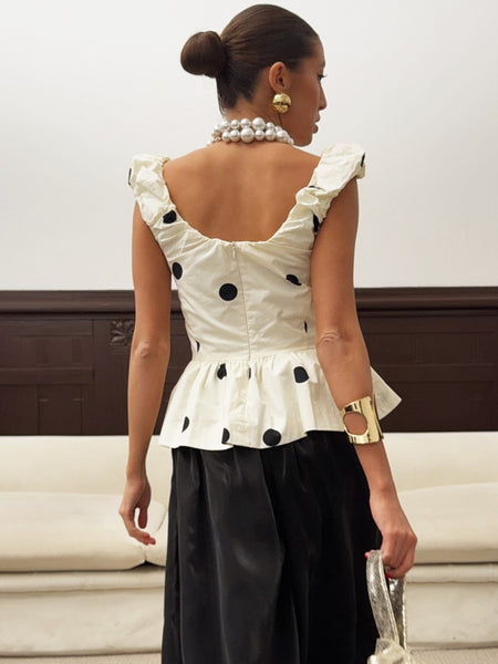 Brady Polka Top - back shot, cream with black polka dots - Miss Mosa By Akanksha