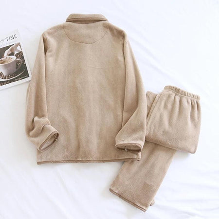Branny Winter Warm Nightsuit - back shot flat-lay, beige - Miss Mosa By Akanksha