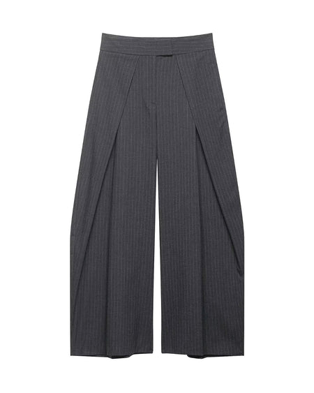 Brenna Straight Pant - flat product shot, charcoal grey pinstripe - Miss Mosa By Akanksha