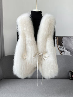 Brisia Woolen Fur Jacket - front flat-lay product shot, off-white - Miss Mosa By Akanksha