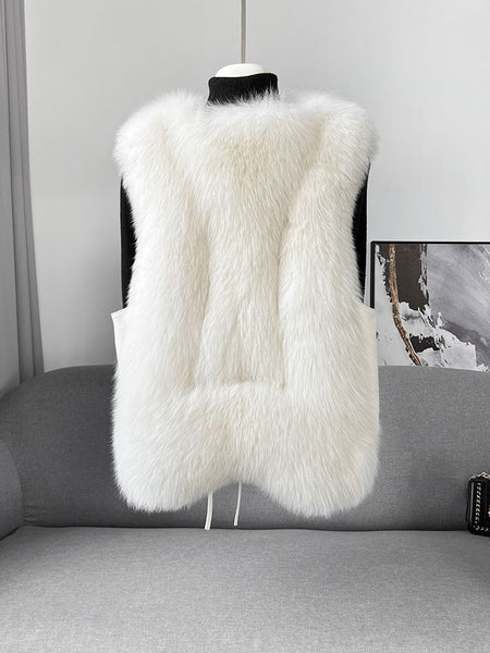 Brisia Woolen Fur Jacket - back flat-lay product shot, off-white - Miss Mosa By Akanksha