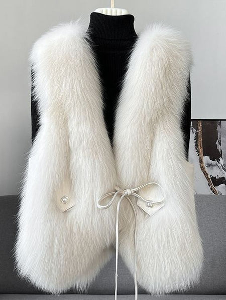 Brisia Woolen Fur Jacket - front flat-lay product shot, off-white - Miss Mosa By Akanksha