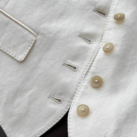 Brizo Statement Vest Suit With Pants In Beige - close-up of vest button placket detail - Miss Mosa By Akanksha