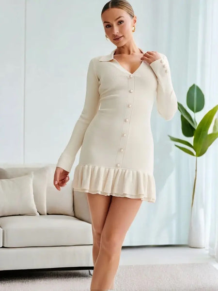 Bronte Luxe Winter Mini Dress In White - front shot on model - Miss Mosa By Akanksha