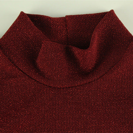 Brune Shimmer Maxi Dress - close-up of high neckline detail, burgundy - Miss Mosa By Akanksha