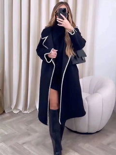Brussels Luxe Oversized Coat - full-length shot on model, black - Miss Mosa By Akanksha