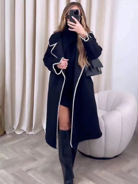 Brussels Luxe Oversized Coat - full-length shot on model, black - Miss Mosa By Akanksha