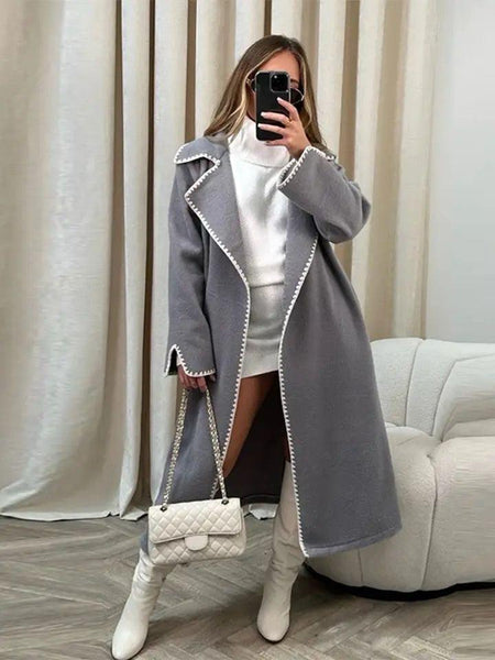 Brussels Luxe Oversized Coat - full-length shot on model, grey - Miss Mosa By Akanksha