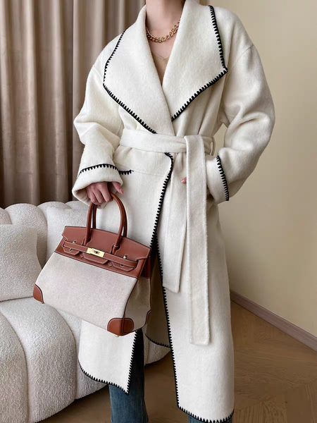 Brussels Luxe Oversized Coat - front shot on model, cream - Miss Mosa By Akanksha