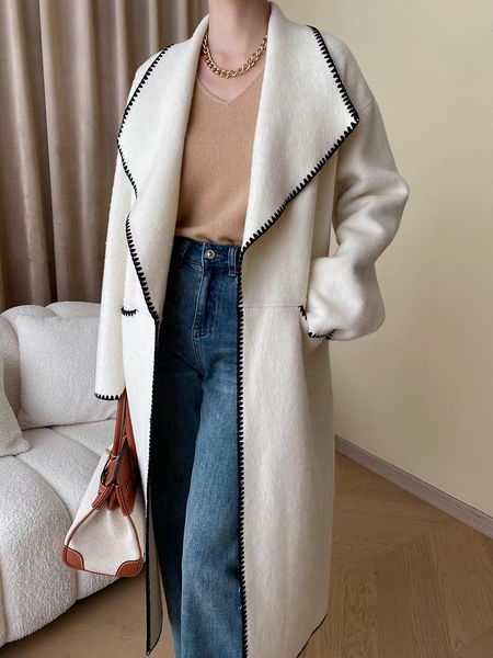 Brussels Luxe Oversized Coat - full-length shot on model, cream - Miss Mosa By Akanksha
