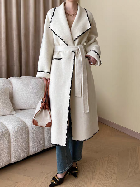 Brussels Luxe Oversized Coat - full-length shot on model, cream - Miss Mosa By Akanksha