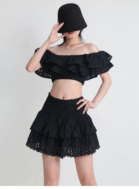 Budapest Luxe Black Co-ord Set In Black - front shot on model, black - Miss Mosa By Akanksha