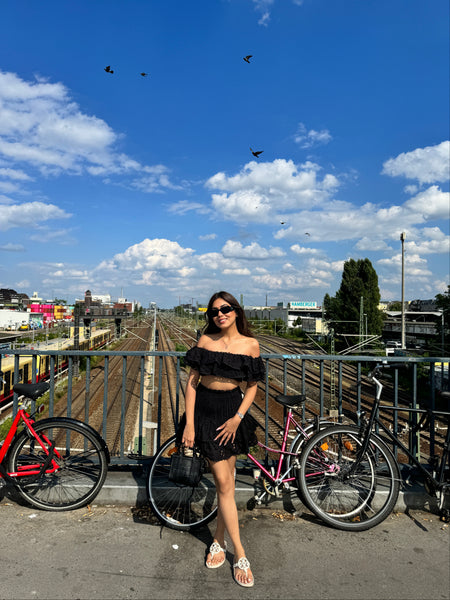 Budapest Luxe Black Co-ord Set In Black - full-length shot on model, black - Miss Mosa By Akanksha