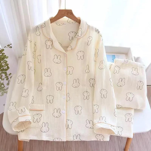 Bunny Cotton Crepe Nightsuits In Beige