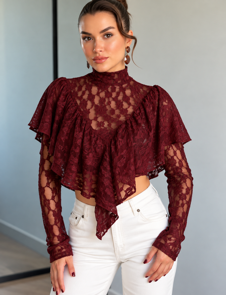 Cassie Crop Ruffle Lace Top