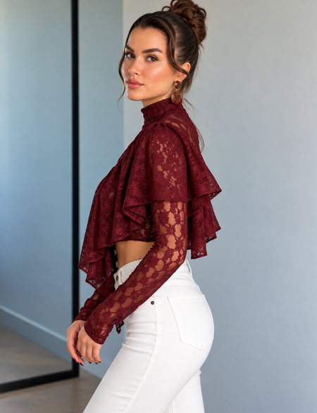 Cassie Crop Ruffle Lace Top